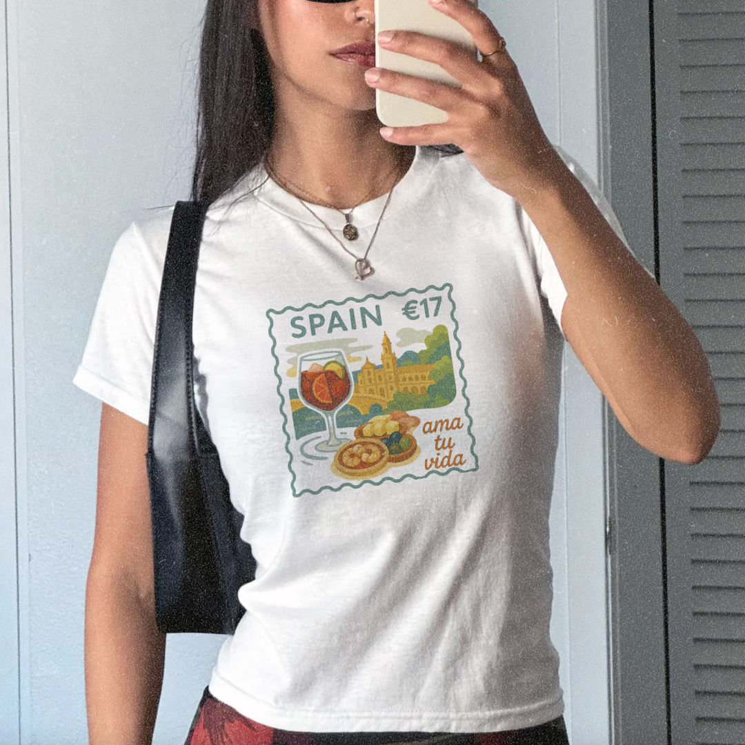 Spain Postcard Travel Stamp Graphic Baby Tee