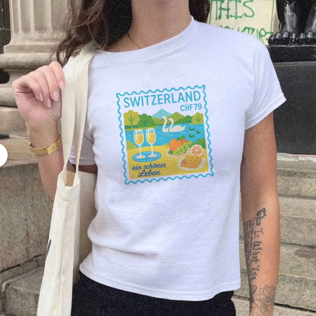Switzerland Postcard Travel Stamp Graphic Tee