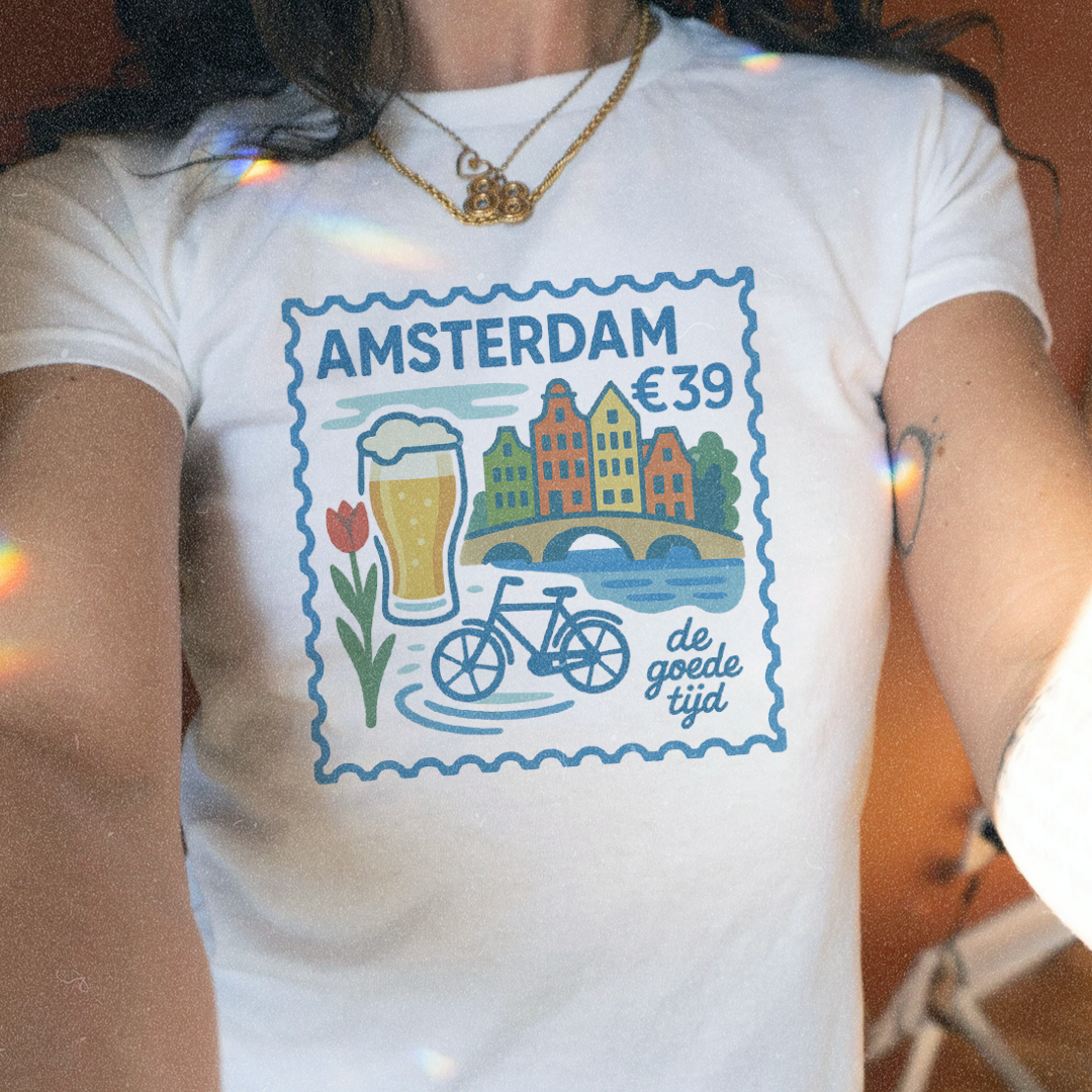Amsterdam Postcard Travel Stamp Baby Graphic Tee