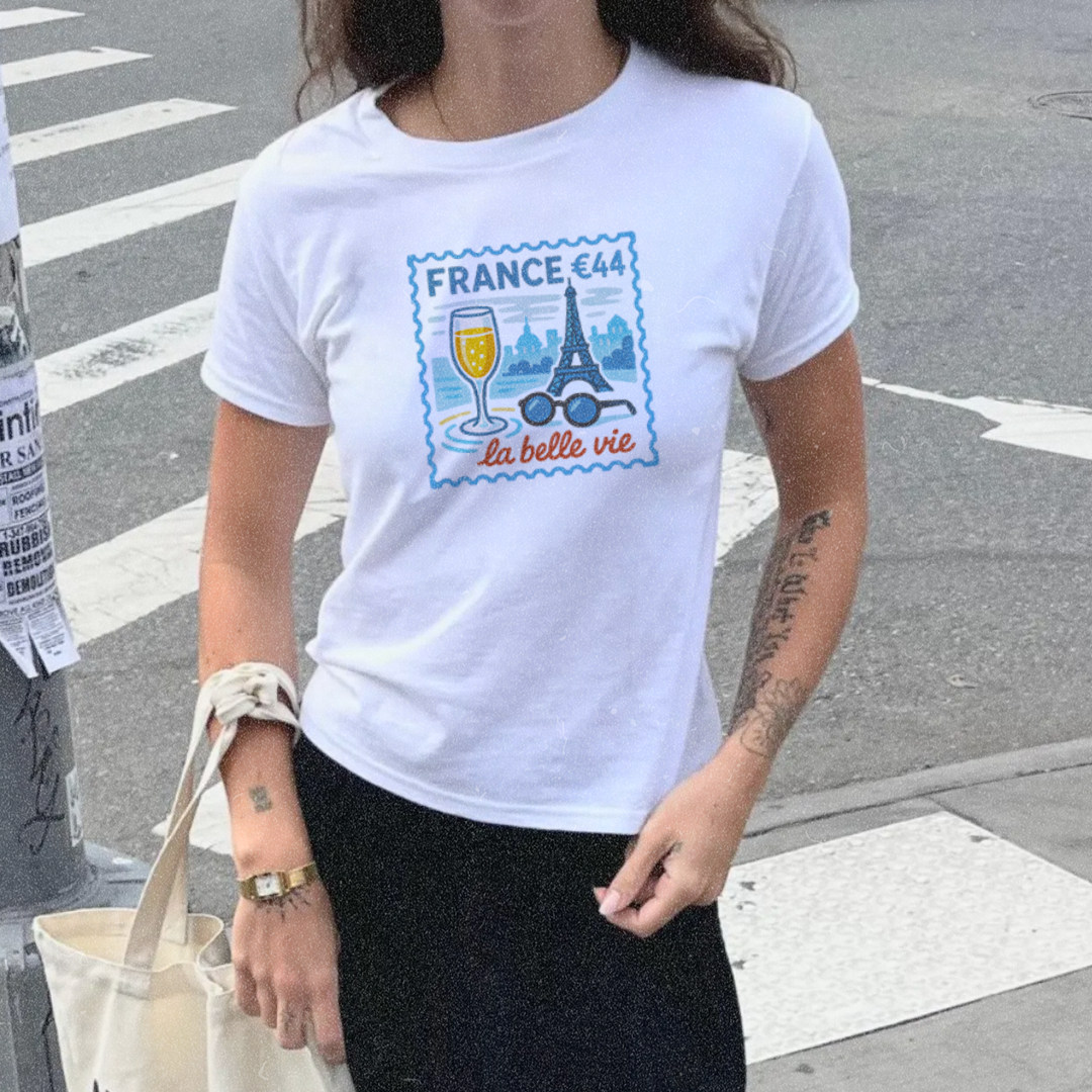 France Postcard Travel Stamp Graphic Baby Tee