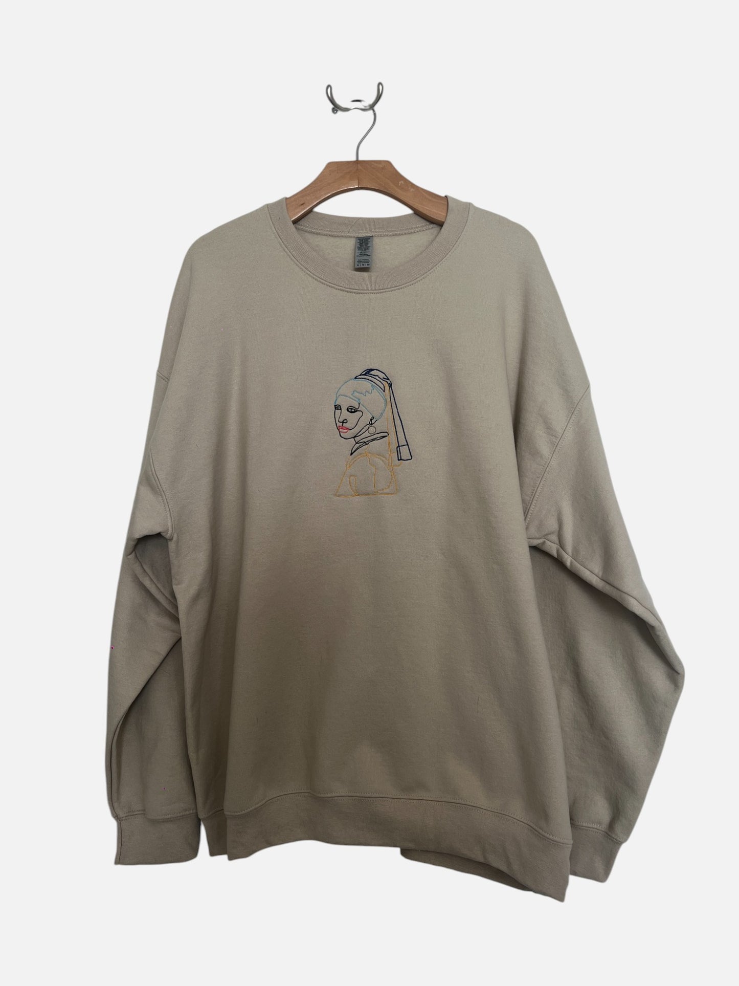 Lady with Pearl Earring Embroidered Sweatshirt