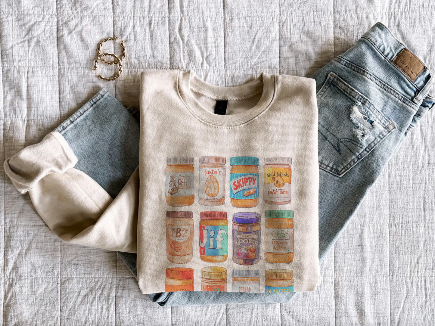 Peanut Butter Sweatshirt, Retro Foodie Crewneck Hoodie Tee, Aesthetic Snack Lover Gift, Cozy Unisex Pullover, Peanut Butter Lover Gift