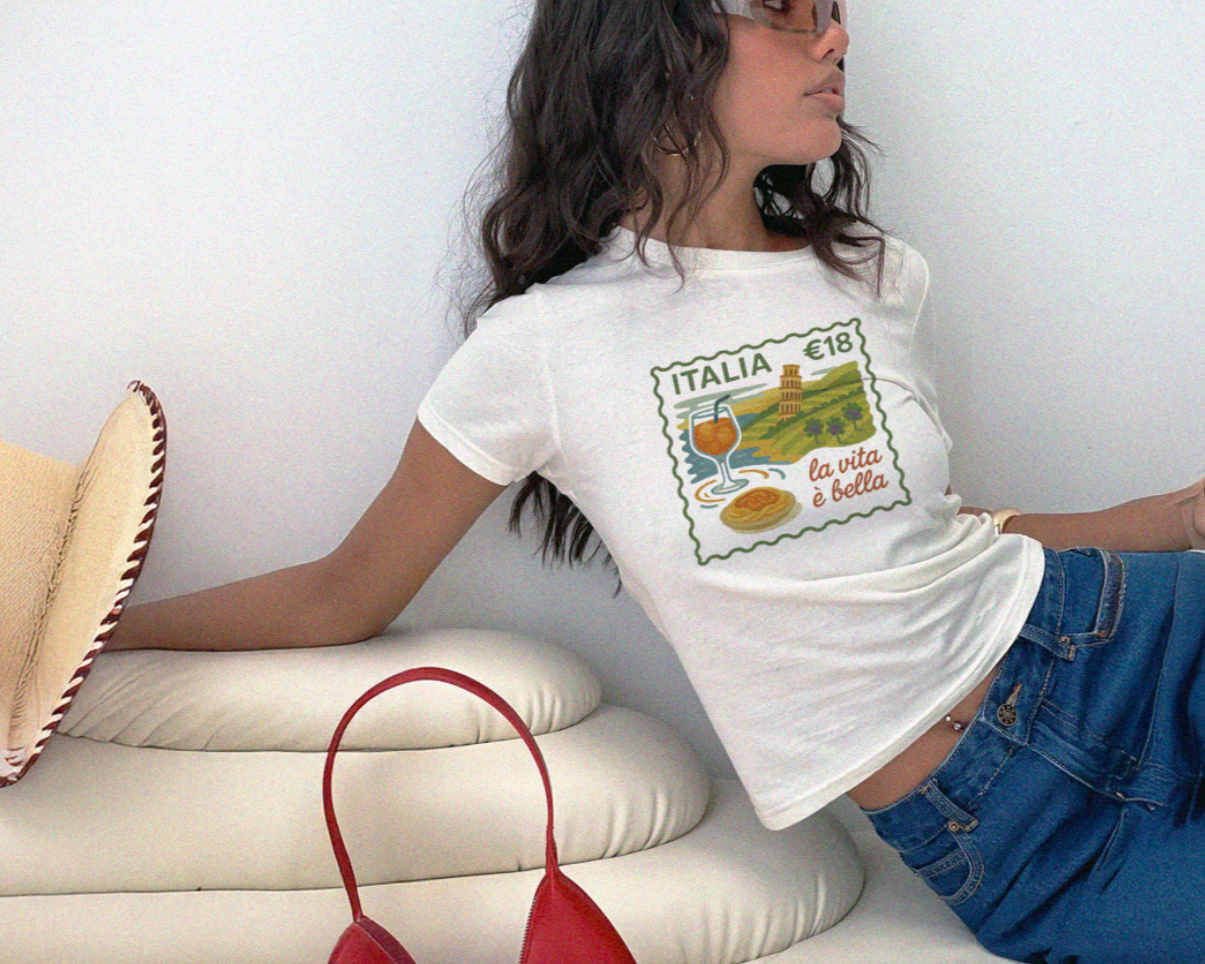Italy Postcard Travel Stamp Graphic Baby Tee