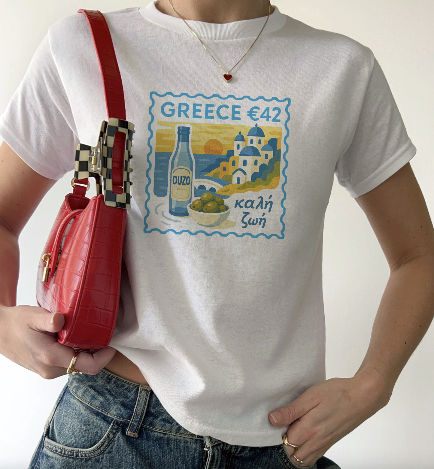 Greece Postcard Travel Stamp Graphic Baby Tee