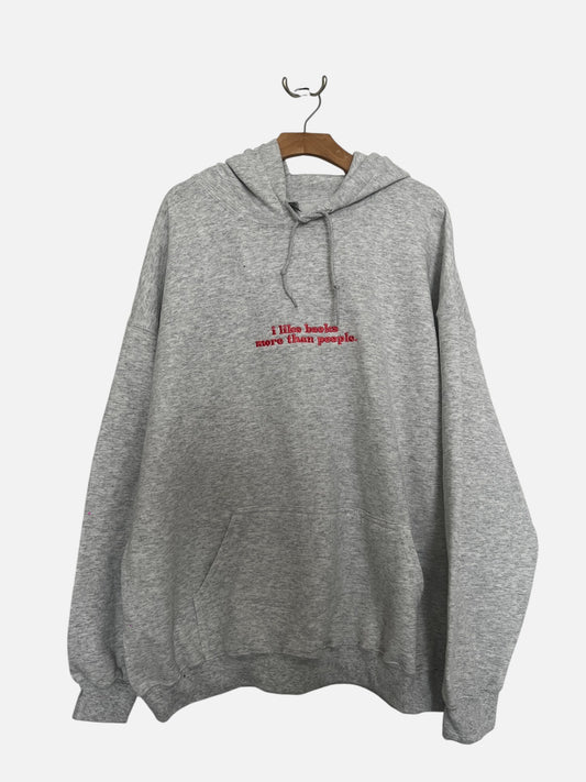 I Like Books More Than People Grey Hoodie Pink Stitching