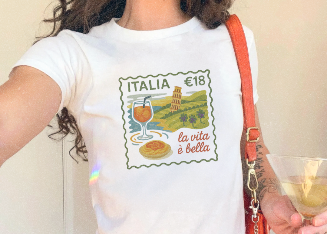 Italy Postcard Travel Stamp Graphic Baby Tee