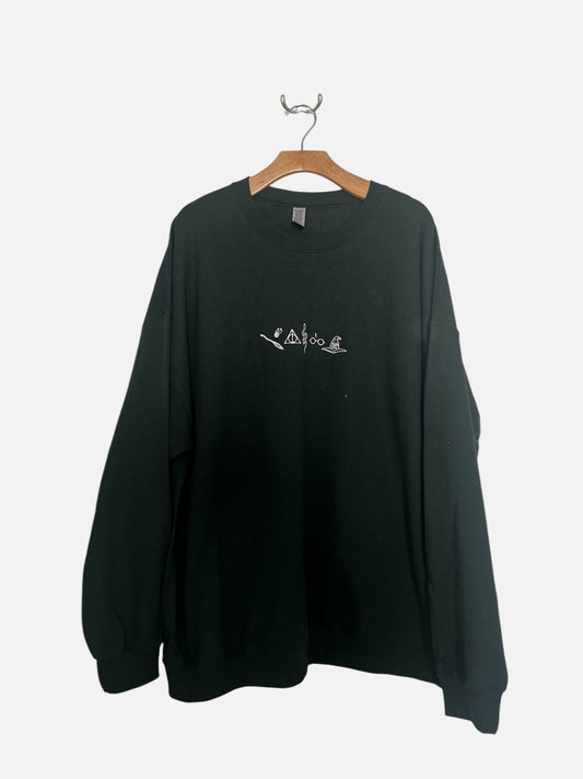 Harry Potter Embroidered Dark Green Sweatshirt White Stitching