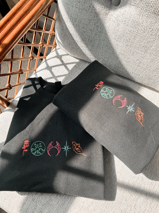 ACOTAR Embroidered Sweatshirt (MULTICOLOR THREAD), A Court of Thorns and Roses Merch - Gift for Book Lovers