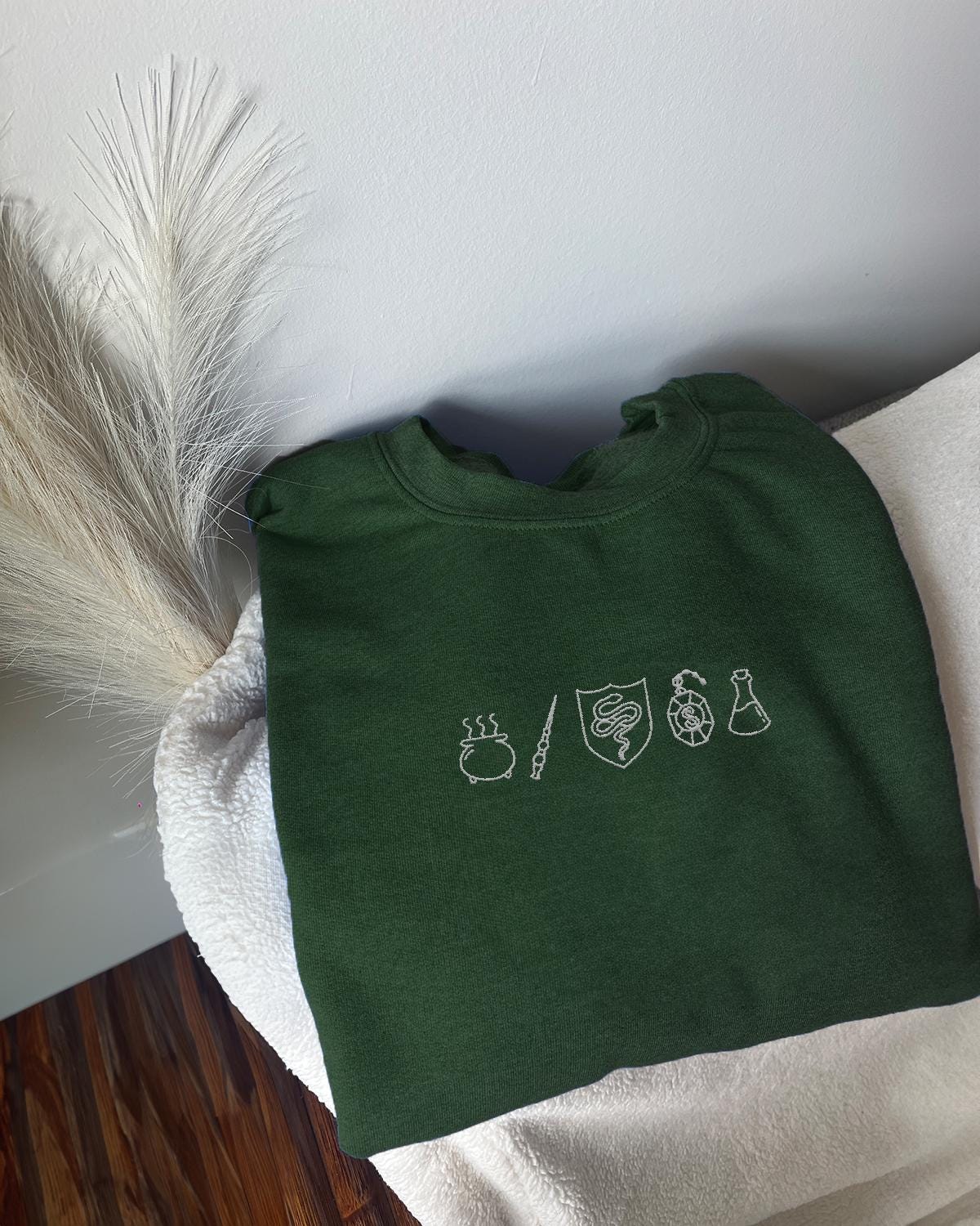 Slytherin Wizard House Embroidered Sweatshirt, Magical Fan Gift, Cozy Fantasy Apparel, Perfect Bookish Christmas Gift