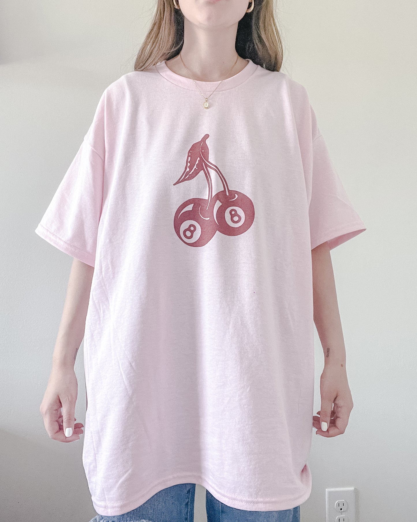 8 Ball x Cherry Pastel Pink Tee Retro Shirt Sweater Sweatshirt