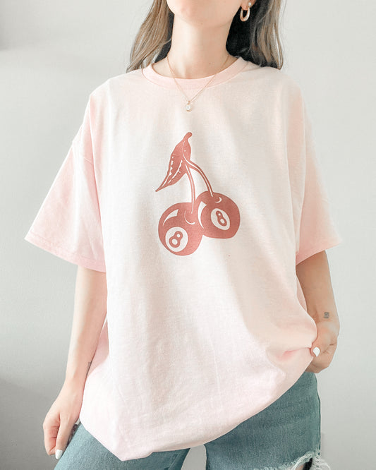 8 Ball x Cherry Pastel Pink Tee Retro Shirt Sweater Sweatshirt