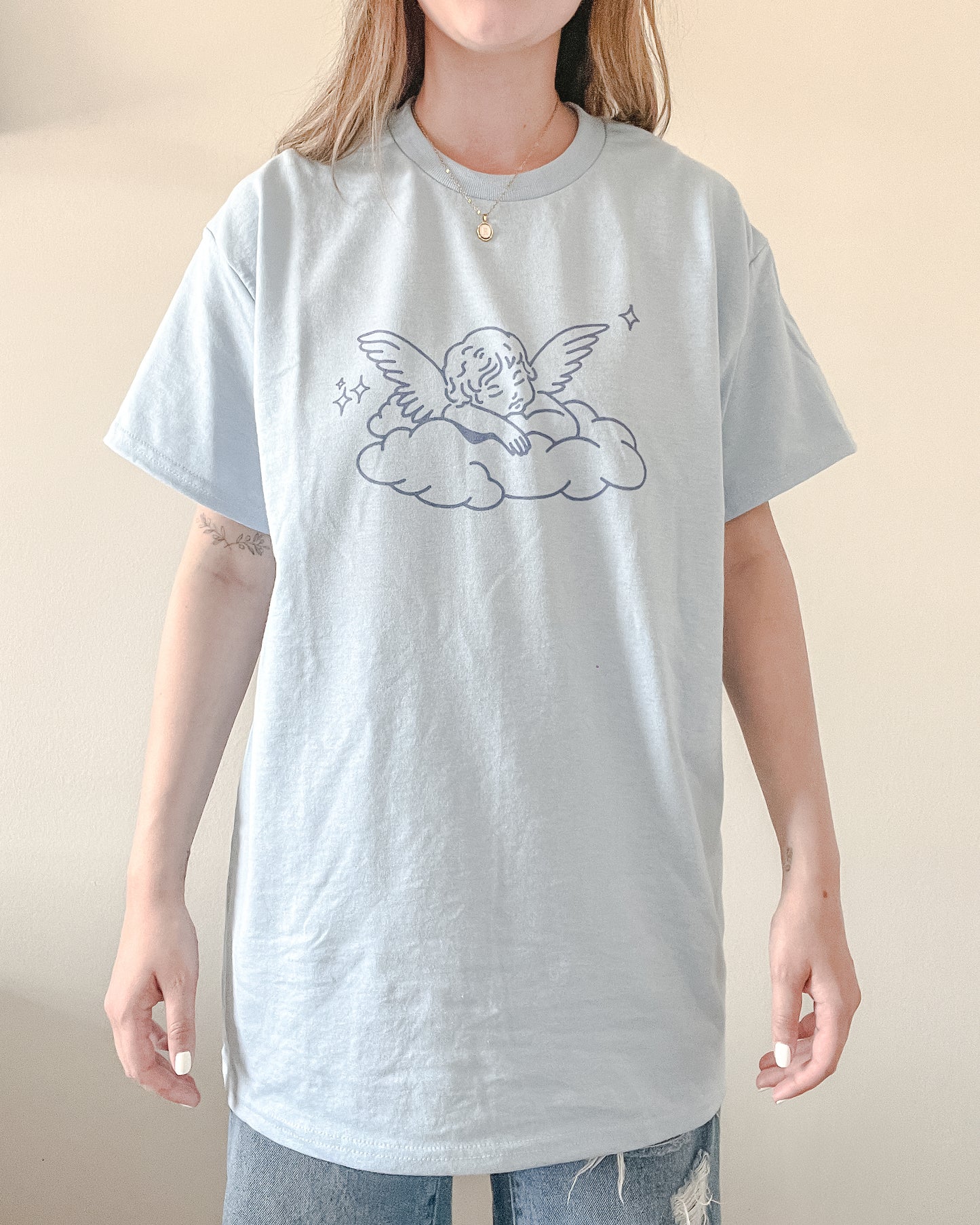 Angel on Clouds Cherub Blue Retro Shirt Sweater Sweatshirt