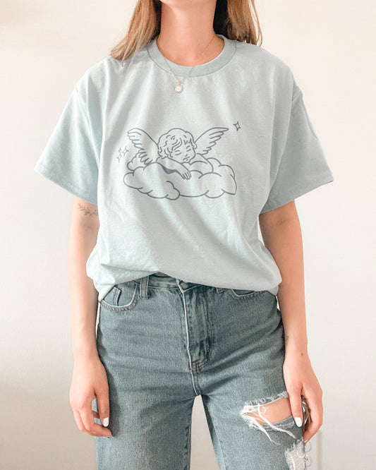 Angel on Clouds Cherub Blue Retro Shirt Sweater Sweatshirt